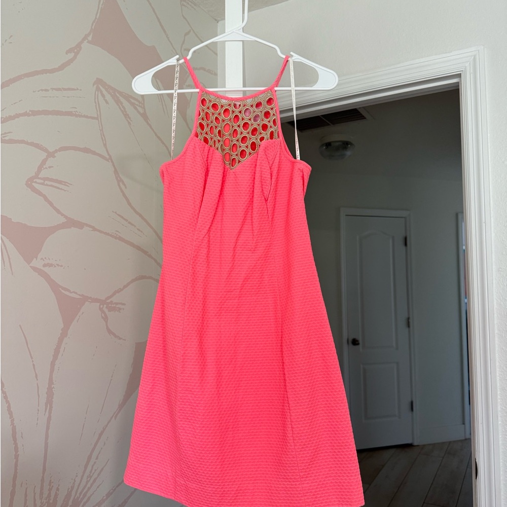 Lilly Pulitzer Orange and Pink Embellished Tiered Midi Sundress